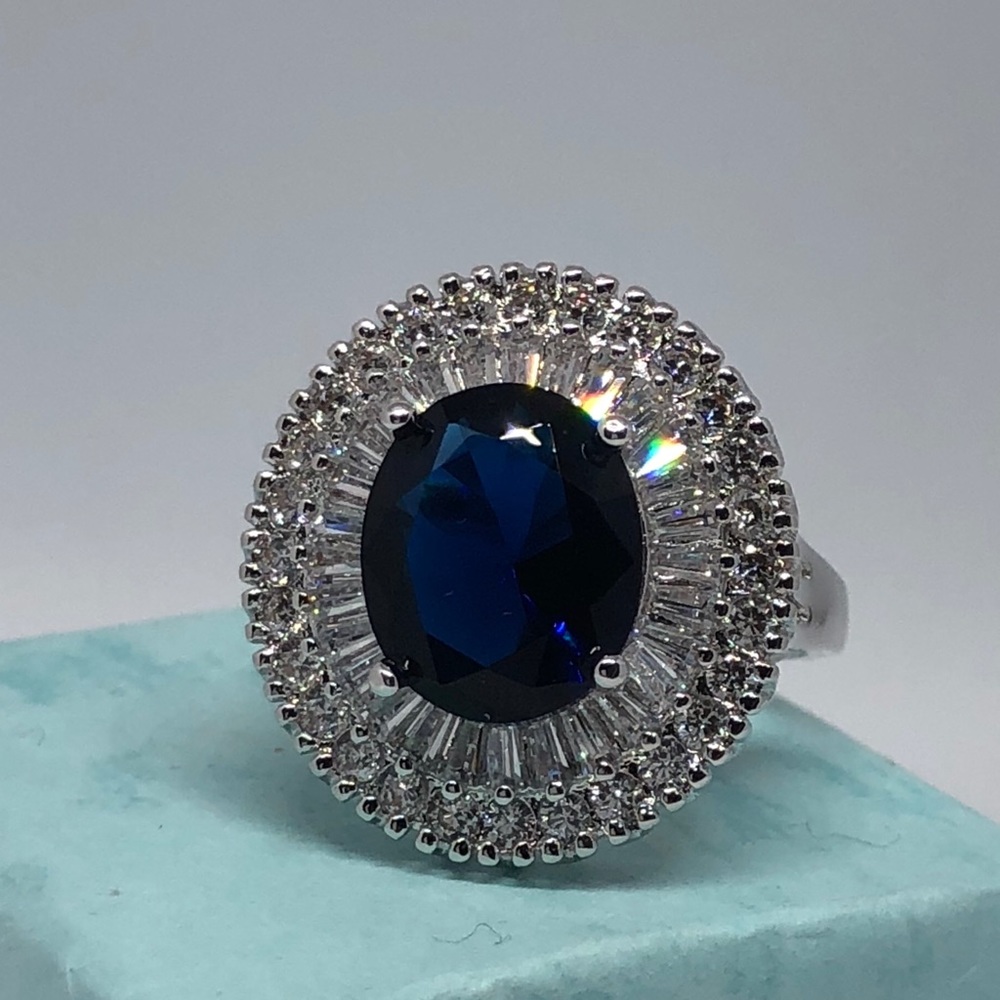 Antique style multi stone & blue sapphire CZ ring